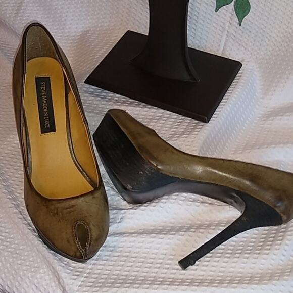 Steve Madden Luxe Brown Peep Toe Platform Stiletto Heels Size 7.5 - Picture 8 of 8